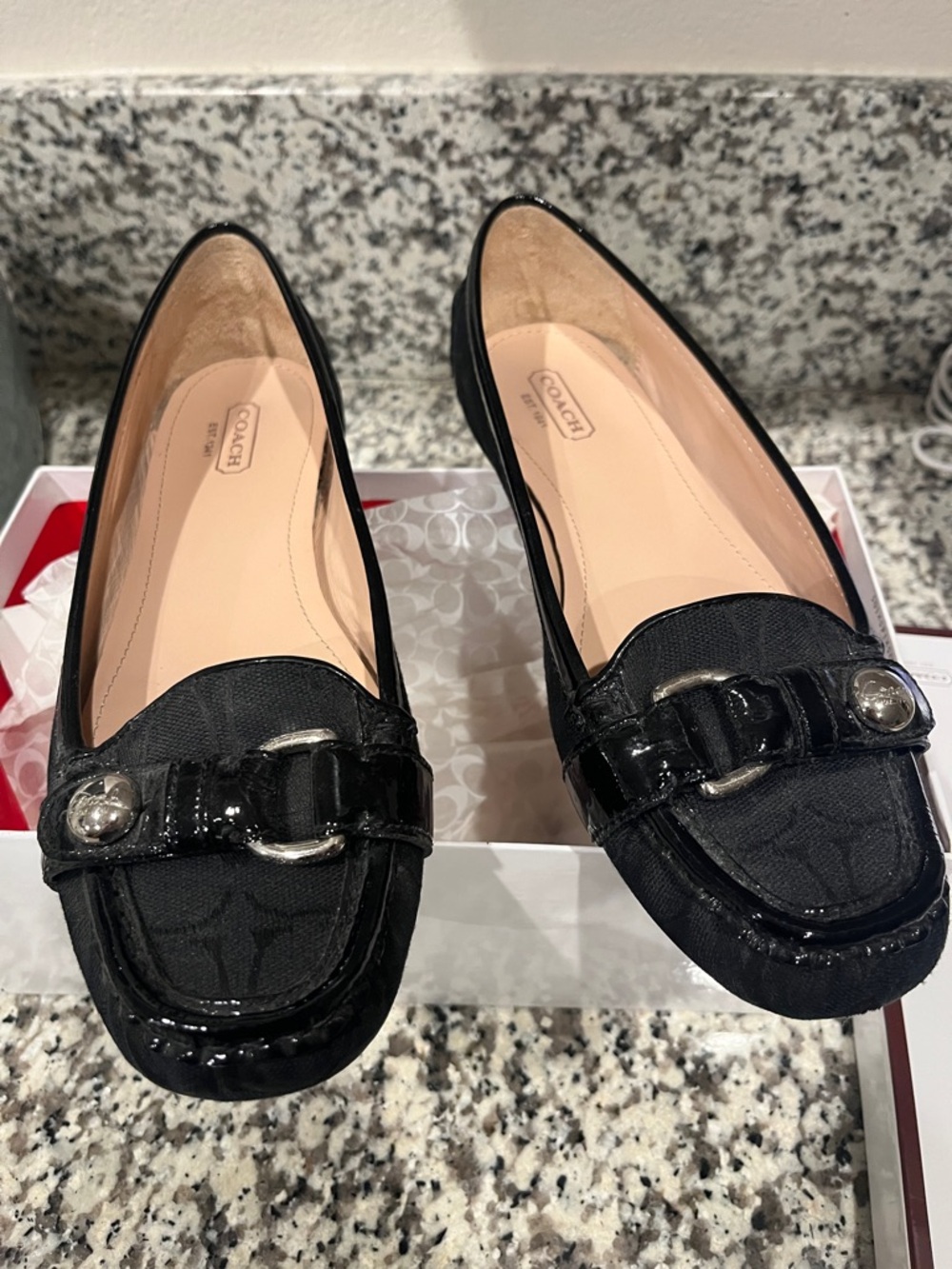 Coach Black Logo Canvas and Patent Leather Loafers